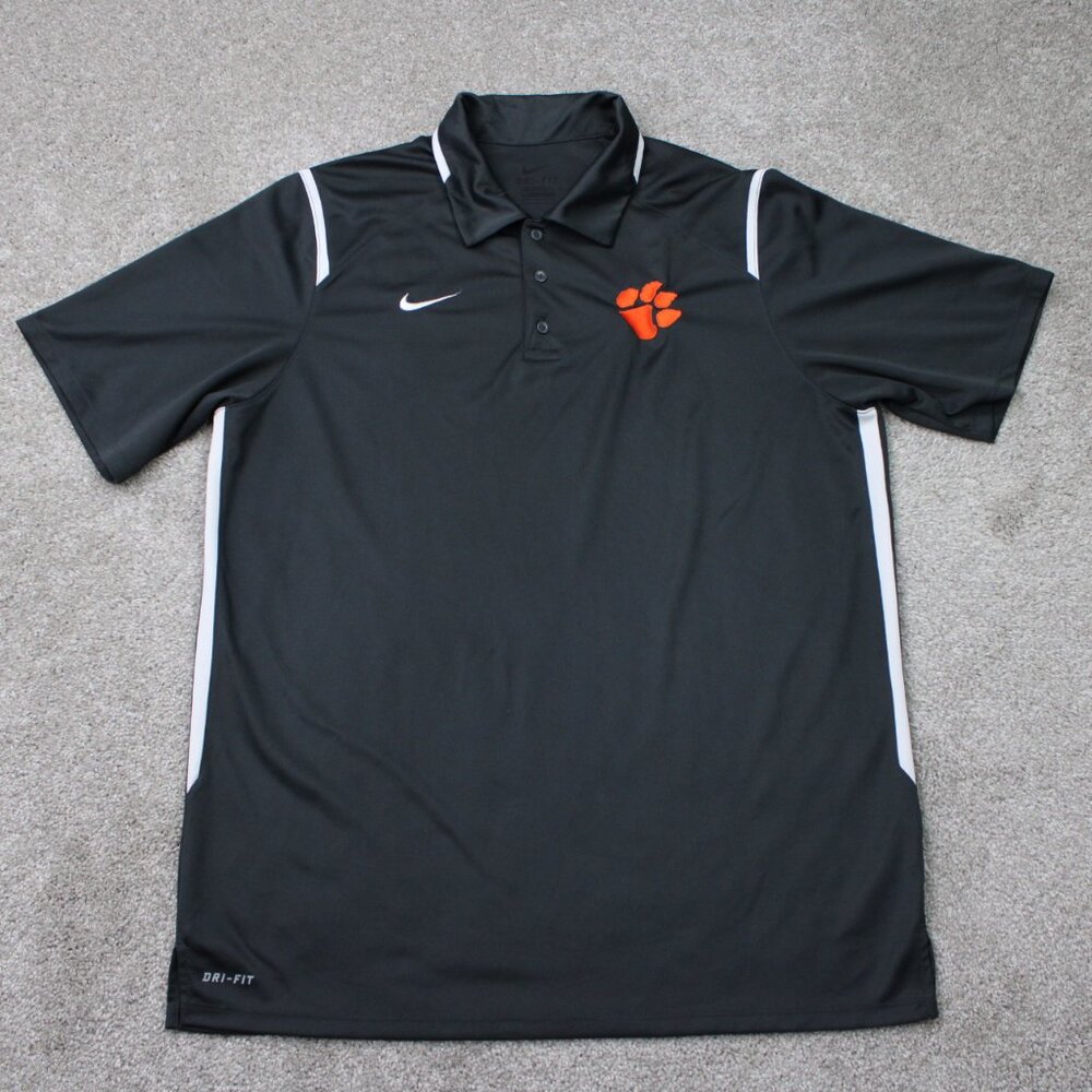 Nike Clemson Tigers Polo‎ Shirt Mens Large Black Dri-Fit Short Sleeve Pullover
